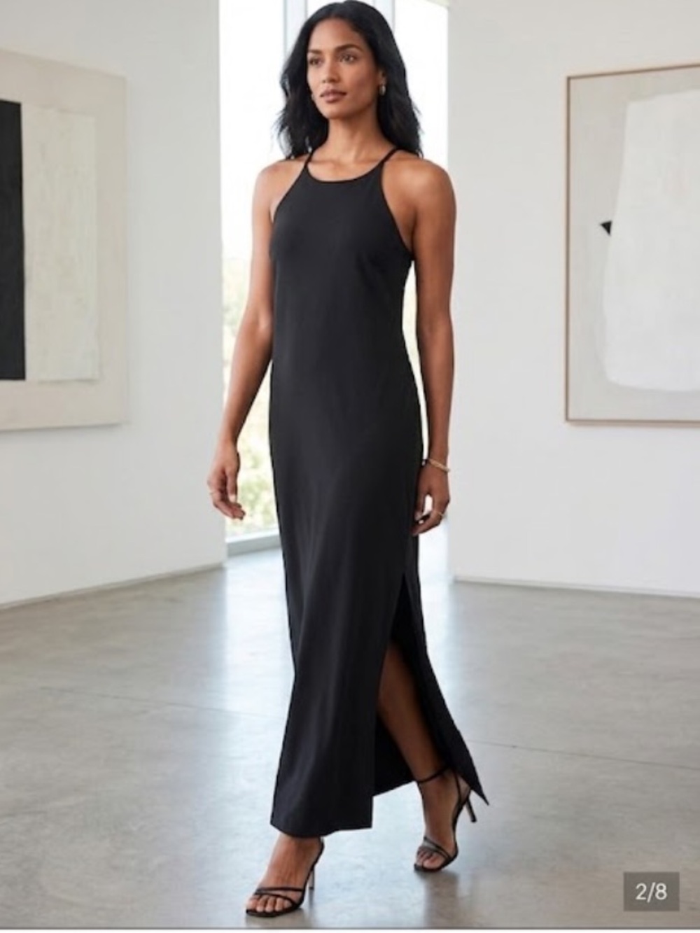 Athleta Black Maxi Slip Dress with Thin Straps